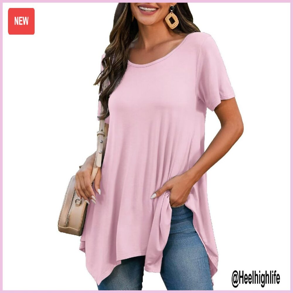 Plus Size Tunic Top Loose Fit Scoop Neck Summer Casual Tee